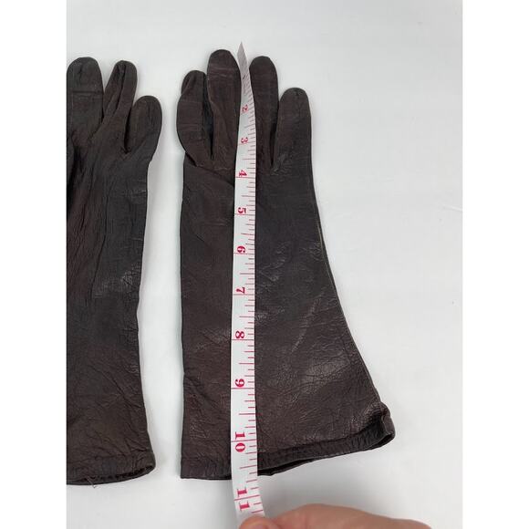 Leather Gloves Womens Size Small Dark Brown Insulated Long Winter Gloves - Picture 8 of 9